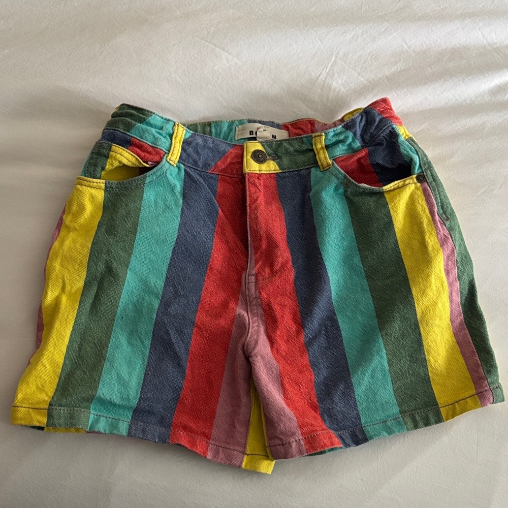 Girls 11-12 Boden Colorful Striped Shorts with heart pockets